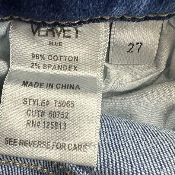 Vervet Blue Distressed Jeans Womens 27 Button Fly Slim Ankle Medium Wash Stretch - Picture 12 of 13